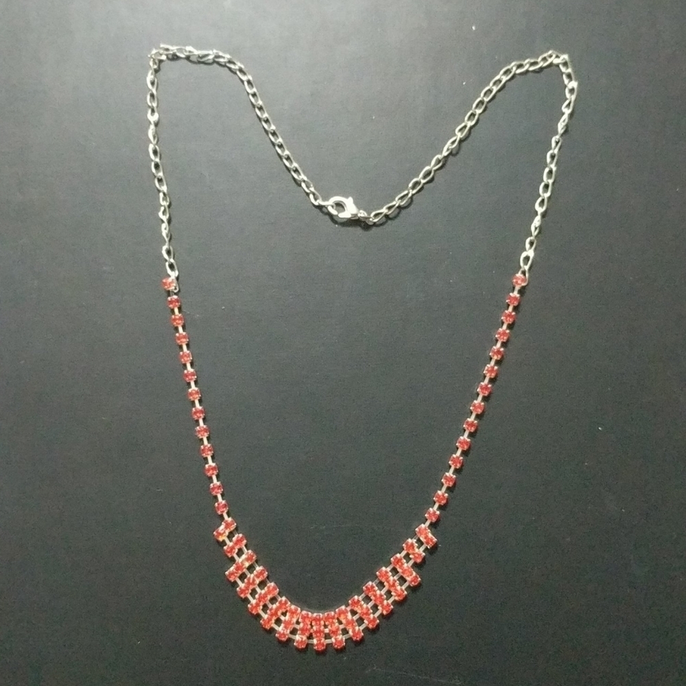 Red Rhinestone Statement Necklace - image 1